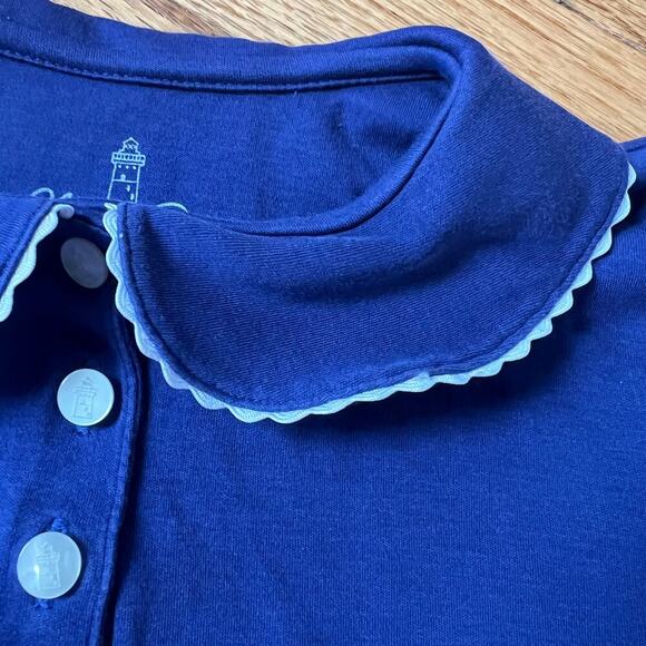 Classic Prep Girl's Pima Cotton Button Collared Navy Polo - 10 - Picture 3 of 6